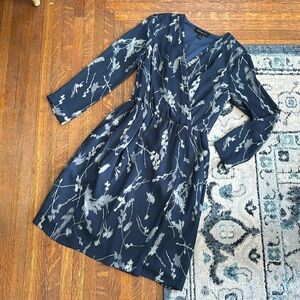 Blue floral banana republic long sleeve wrap style dress